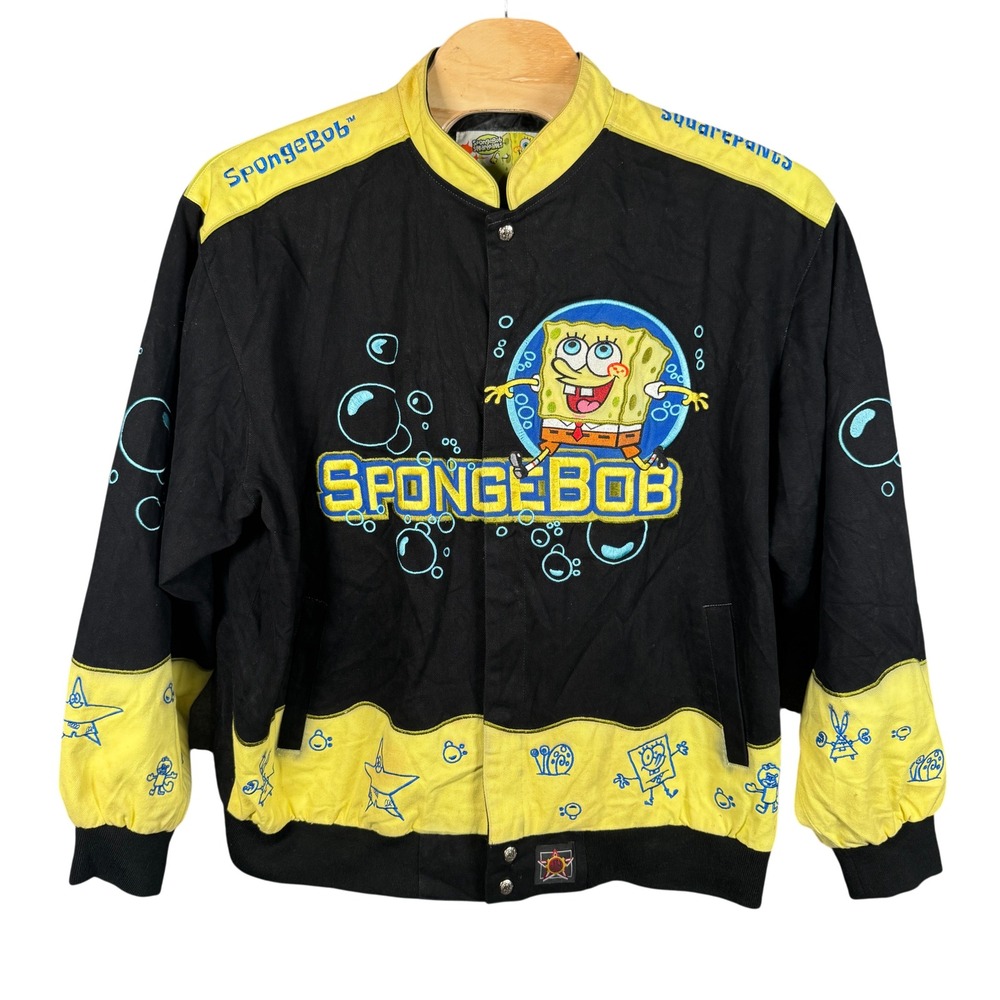 Vtg‎ JH Design SpongeBob SquarePants Jacket Mens 3XL Black Yellow Racing
